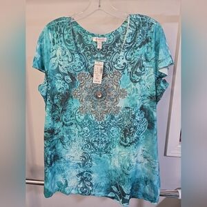 Dress Barn Women's Teal Patterned Top - NEW with Tags
